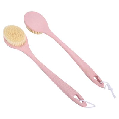 2pcs Brosse de Bain à Long Manche Poils Doux Massage du Corps Nettoyage Exfoliation Brosse de Douche Rose