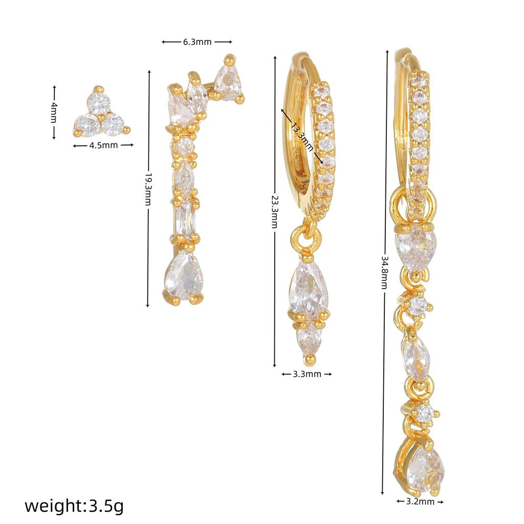 2025 New Design Gold Color Zircon Water Drop Small Hoop Earrings Women Copper Pendant Piercing Korean Earrings Wedding Jewelry