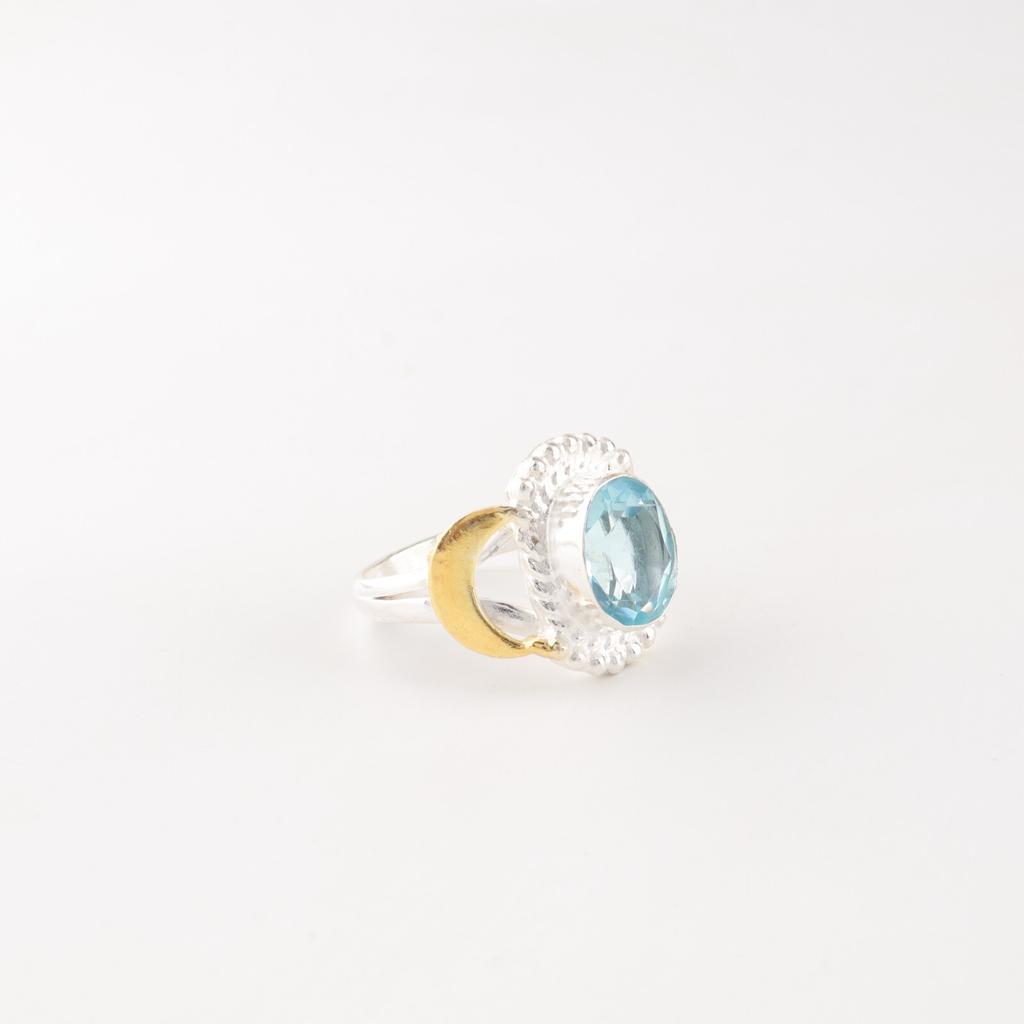 Natural Sky Blue Topaz Gemstone 925 Sterling Silver Jewelry Blue Stone Ring RR-61-15