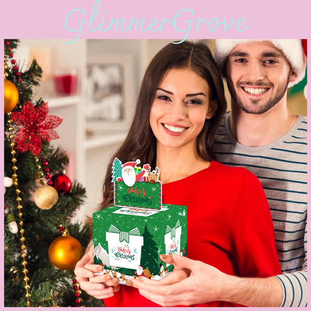 Green Christmas Gift Box With Santa Claus Print For Holiday Party Decorations