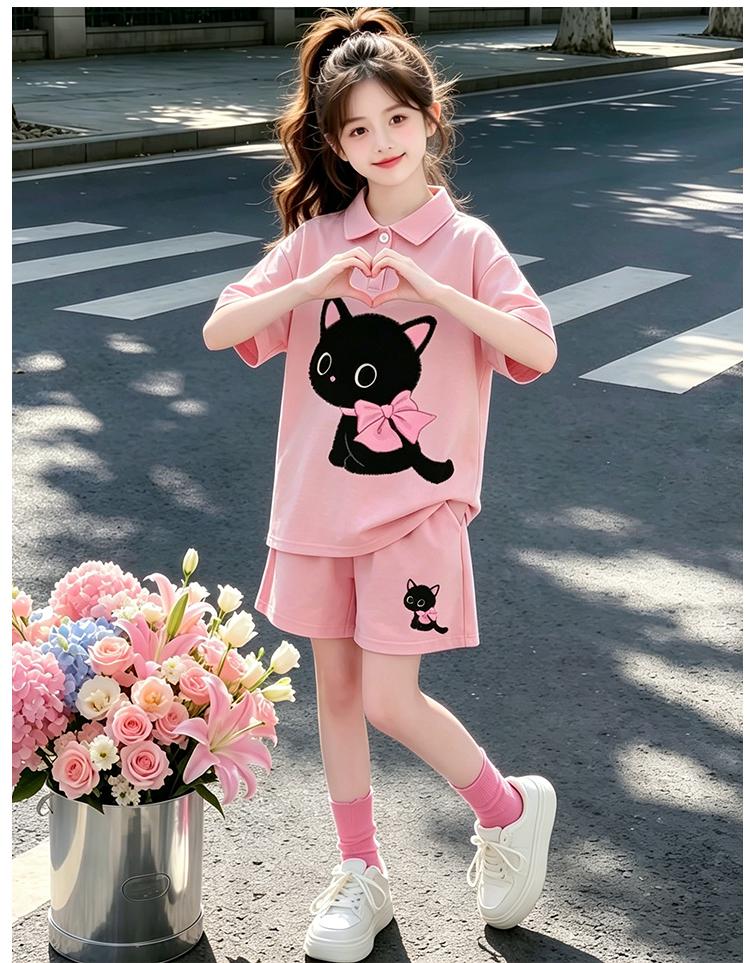 Girls' Summer Outfit Set, New Trendy and Thin Style, Girls' Polo Shirt Short-sleeved Sports Two-piece Set