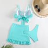 Nouă Culoare Solidă Sexy Cu Fusta Bikini Bandeau Costum de baie Femei Costum de baie Trei piese Set Bikini Costum de baie pentru baie