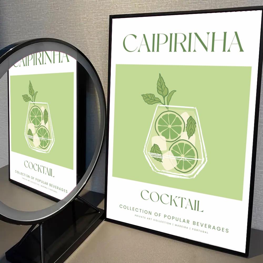 1pc Cartoon Fruit Juice Mojito Aperol Spritz Vintage Poster Self-adhesive Art Waterproof Paper Sticker Wall Decor