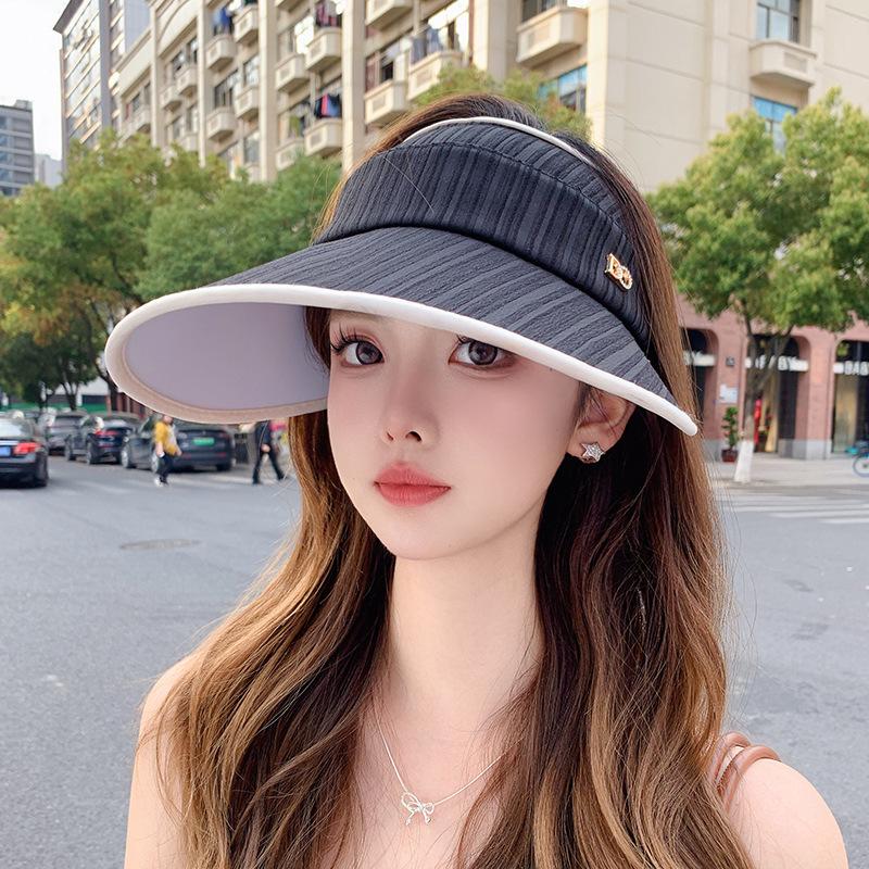Hat Summer Women'S Sunscreen Hat Large Brim Empty Top Hat Alphabet Face Cover Sun Hat Outdoor Versatile Sun Hat