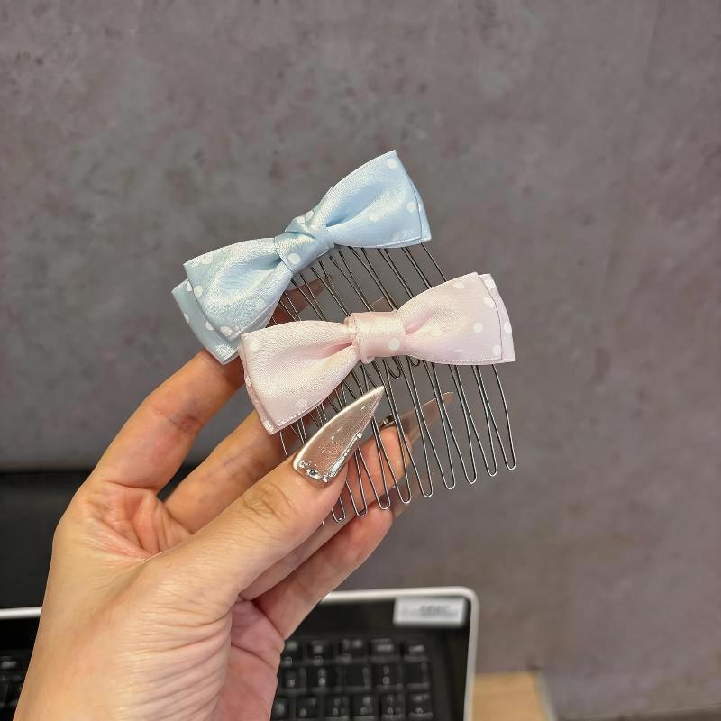 Polka Dot Satin Bow Hair Combs Non Slip Metal Teeth Adorable Hair Styling Accessories for Girls Daily Wear Prom Birthday Gifts