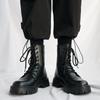 British soft leather black Martin boots men's high-top thick-soled heightening Korean version leather boots trendy men's autumn tooling locomotive boo