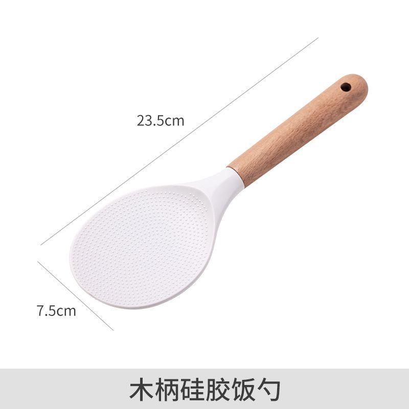 

Силиконовая ложка для риса с высокой термостойкостью, противоожоговая деревянная ручка, ложки, кухонные принадлежности, антипригарное покрытие, легко моется