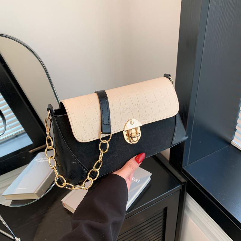Personalized Contrasting Color Splicing Bag for Women's New Popular Crossbody Bag One Shoulder Armpit Bag Stone Pattern Bag