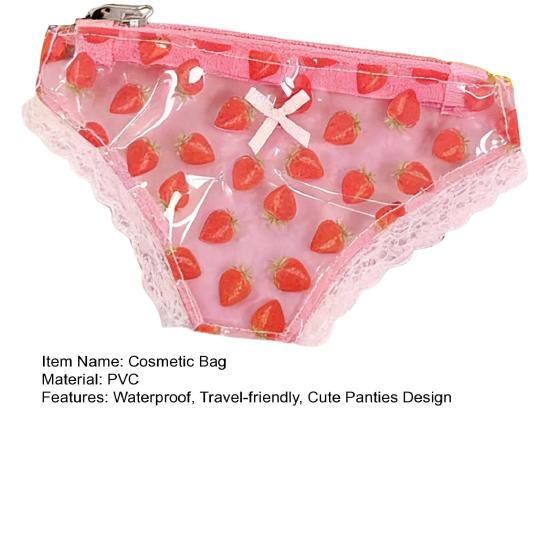 Cute Panties Cosmetic Bag Waterproof PVC Makeup Bag Fun Briefs Design Zippered Travel Toiletry Pouch Gift for Women Girls