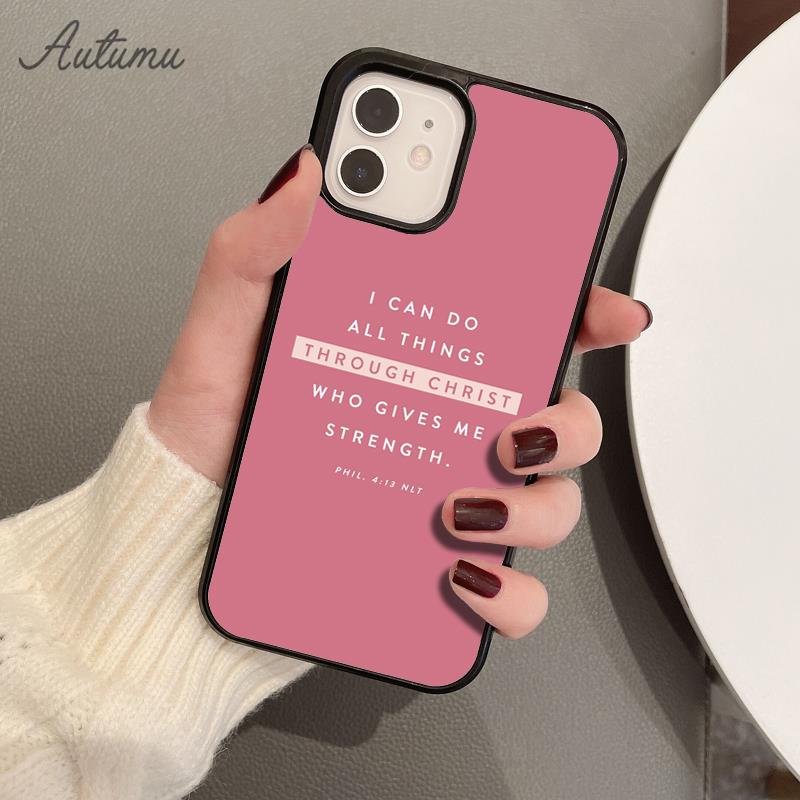 İncil ayeti Filipililer İsa Mesih iPhone 11 12 13 14 Pro Max mini XR XS SE 2020 7 8 Plus için Telefon Kılıfı Galaxy S21 S22 Kılıf