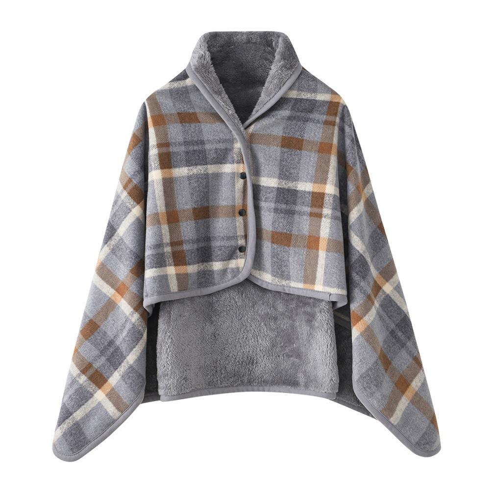 Keep Warm Wearable Shawl Blanket Winter Thick Plaid Blanket  for Women and Office Use
