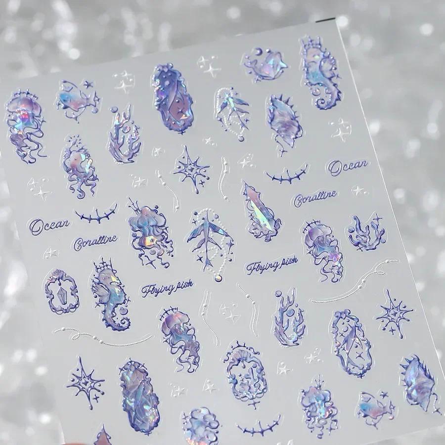 Magical Blow Bubbles Goldfish Bunny Rabbit Cat Kitten Shape Shiny Dreamy Bubbles 5D Nail Art Decorations Sticker Manicure Decal