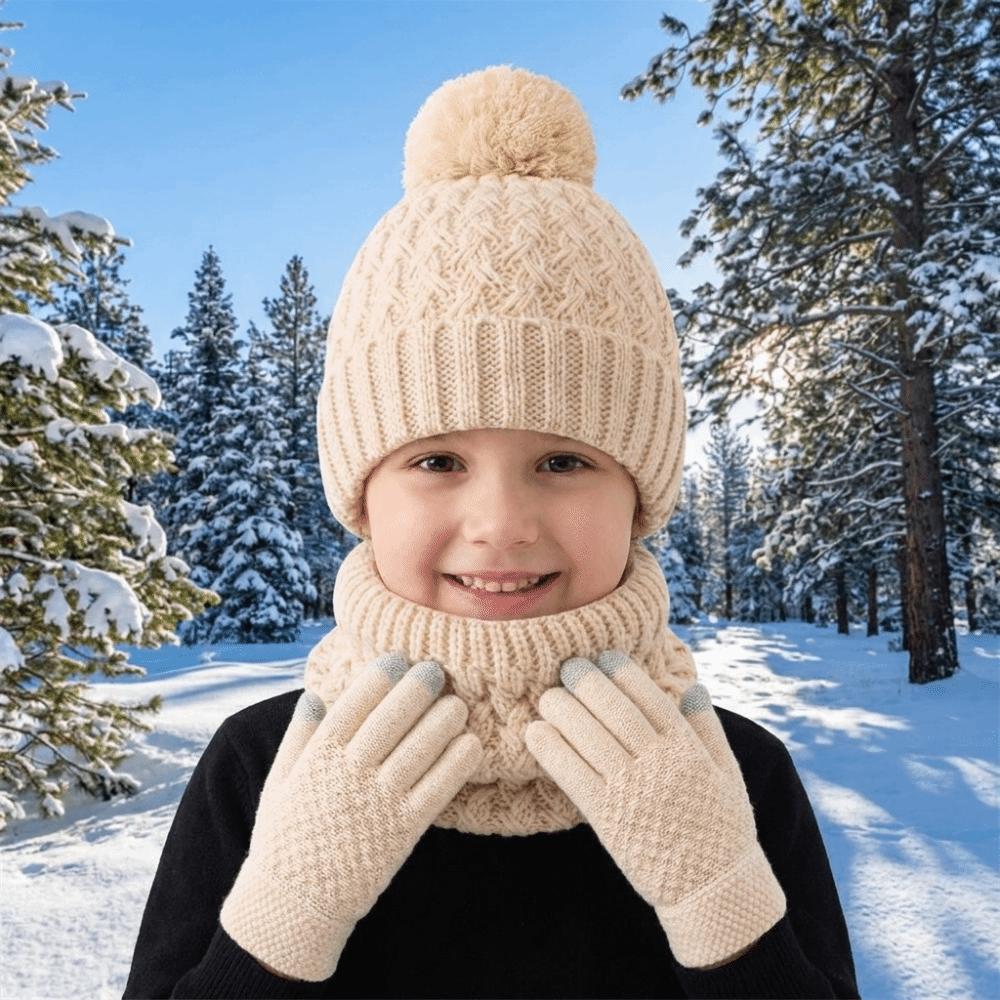 Warm Ears Toddler Knitted Hat Solid Color Kids Hat Set Comfortable Baby Hat Scarf Gloves Set Daily