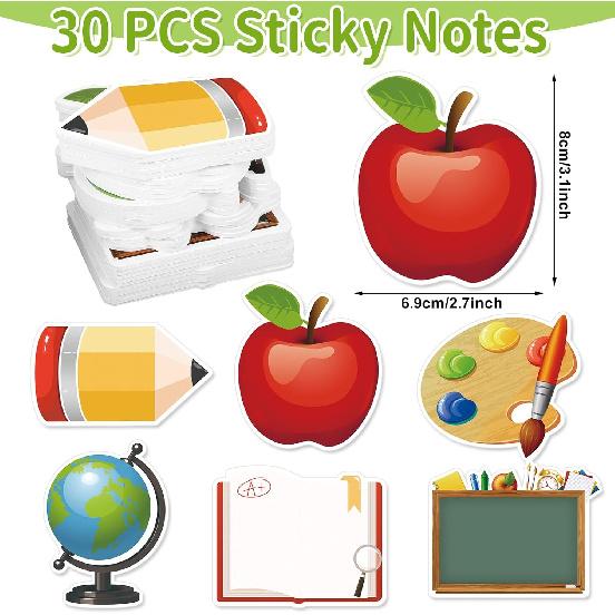 30 Pack Back to School Sticky Notes Total 600 Sheets Funny Notepads Self-Adhesive Writing Memo Pad for Kids Teens School Classroom Office Supplies