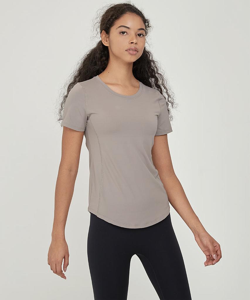 LOVEYOURBODY Nylon Basic Short Sleeve T-Shirt (Khaki Beige)