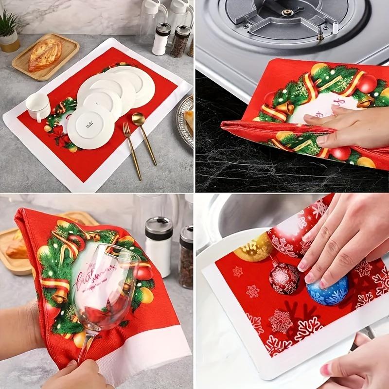 5pcs/1pc Super Soft Microfiber Christmas Towels - Festive Cartoon Patterns with Snowflakes & Trees, Highly Absorbent Knit Fabric