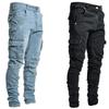 Fashion Streetwear Ripped Skinny Jeans Men Side Mulit Pockets Denim Cargo Pants Slim Fit Pantalones Hombre Soft Elastic Joggers