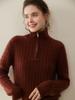 Women's Thickened Cashmere Half-Zip Knit Sweater - Loose Fit, Soft, Turn-Down Collar for Autumn and Winter