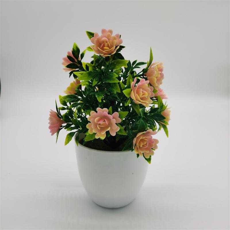 Artificial Green Plant Ornaments: Small Potted Rose Bonsai for Home Décor