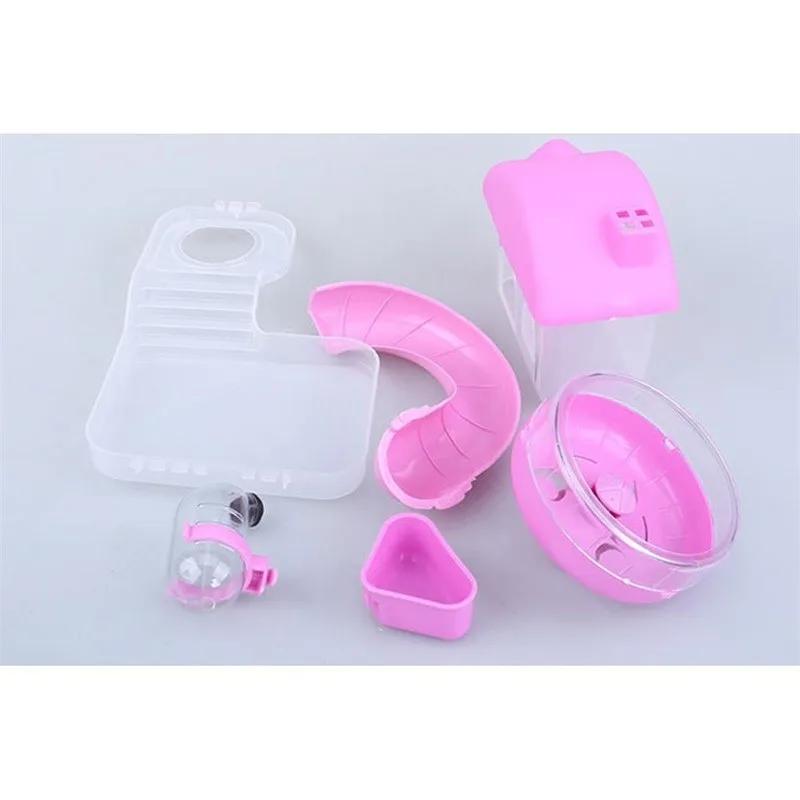 Doppelstöckiger Villa-förmiger Drahtkäfig mit Futternapf, Laufrad-Skating-Spielzeug Kleines Schloss, Doppelschichtiger Hamsterkäfig