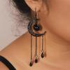 Gothic Black Moon Earrings Stars Hollow Moon Demon Fringe Paganism Witchcraft Earhook For Women Black Stone Mystery
