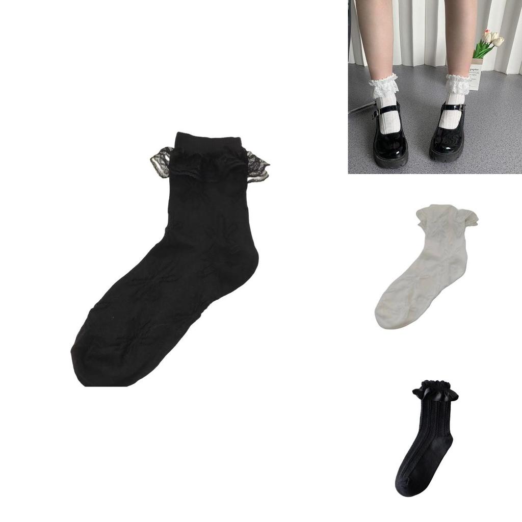 Lovely Lolita Lace Butterfly Knot Cotton Socks White Mid-length Sweet Style