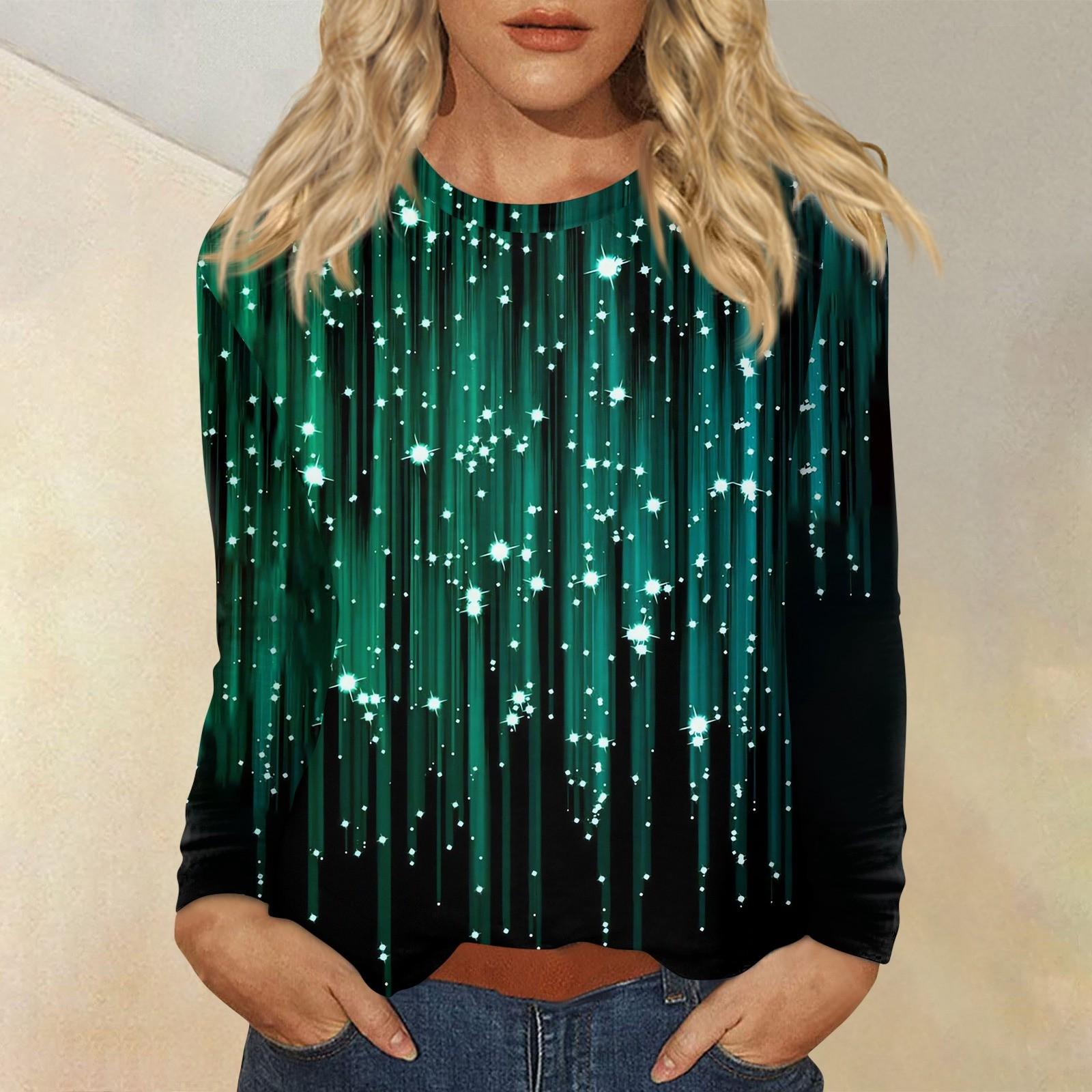 

Рубашки с длинным рукавом для женщин, милые футболки с принтом на Рождество, блузки, повседневные топы больших размеров, пуловеры XL зелёный
