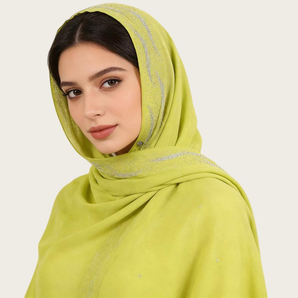 Women Chiffon Long Scarf Rhinestone Decor Solid Color Ethnic Style Pearl Chiffon Shawl Headscarf Versatile Hijab