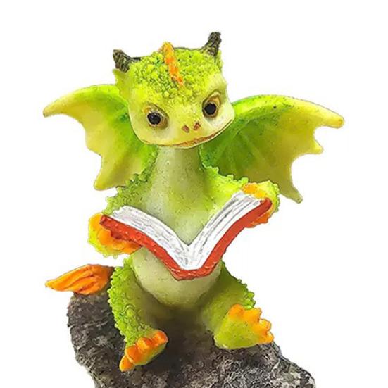 Yousheng Dragon Figurine Cute Resin Dragon Reading Statue Miniature Fairy Garden Ornaments for Terrarium Micro Landscape DIY Crafts