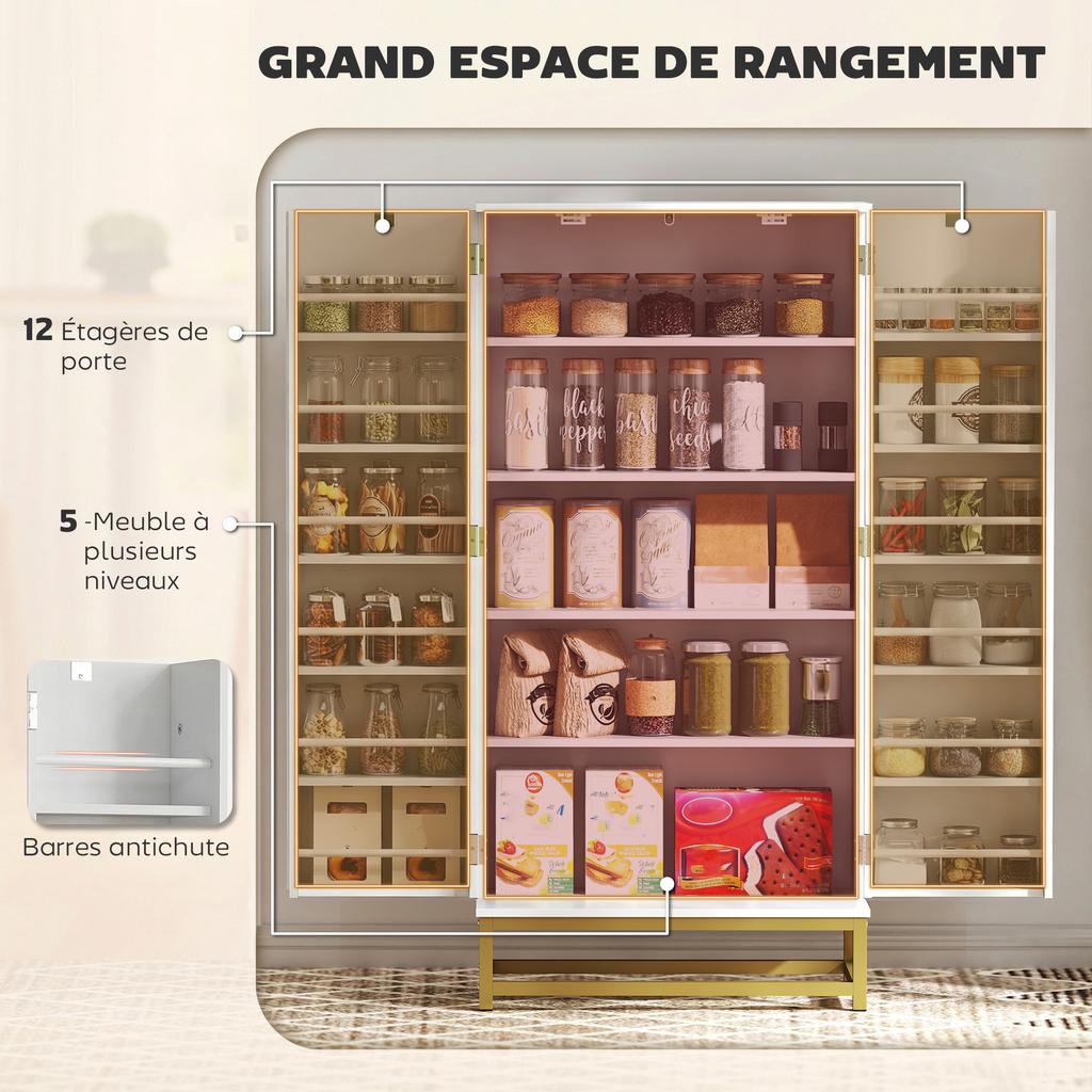 Kitchen Cabinet Kitchen Storage Unit with 12 Door Shelves, Adjustable Shelves, 58x29x119.5cm, White
