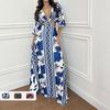 2026 European and American Women's Clothing, New Summer Models, Fashionable and Elegant Commuting Personalized Printed High-waisted Dress, Long Dress