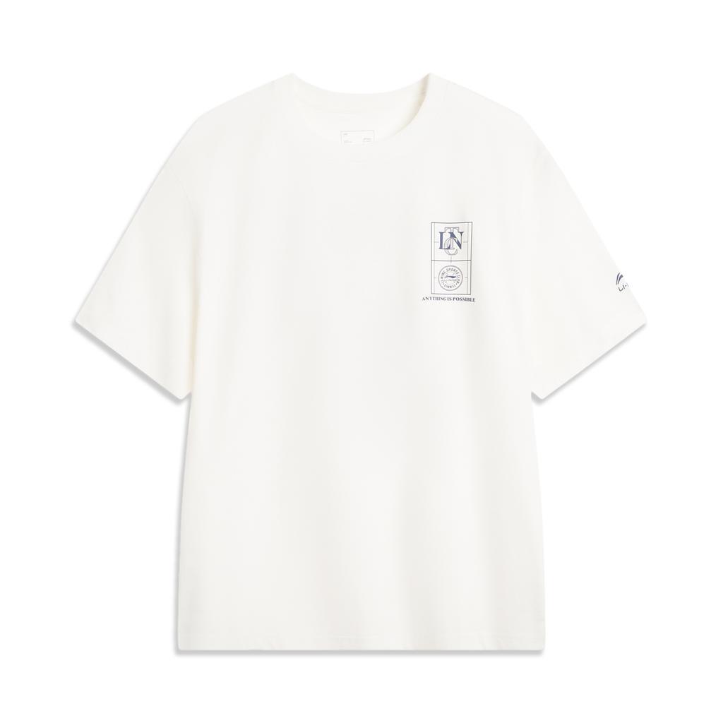Li-Ning Minimalist Casual Letter Round Neck Pullover Short Sleeve T-Shirt Men Tops Off-White AHSV481-1