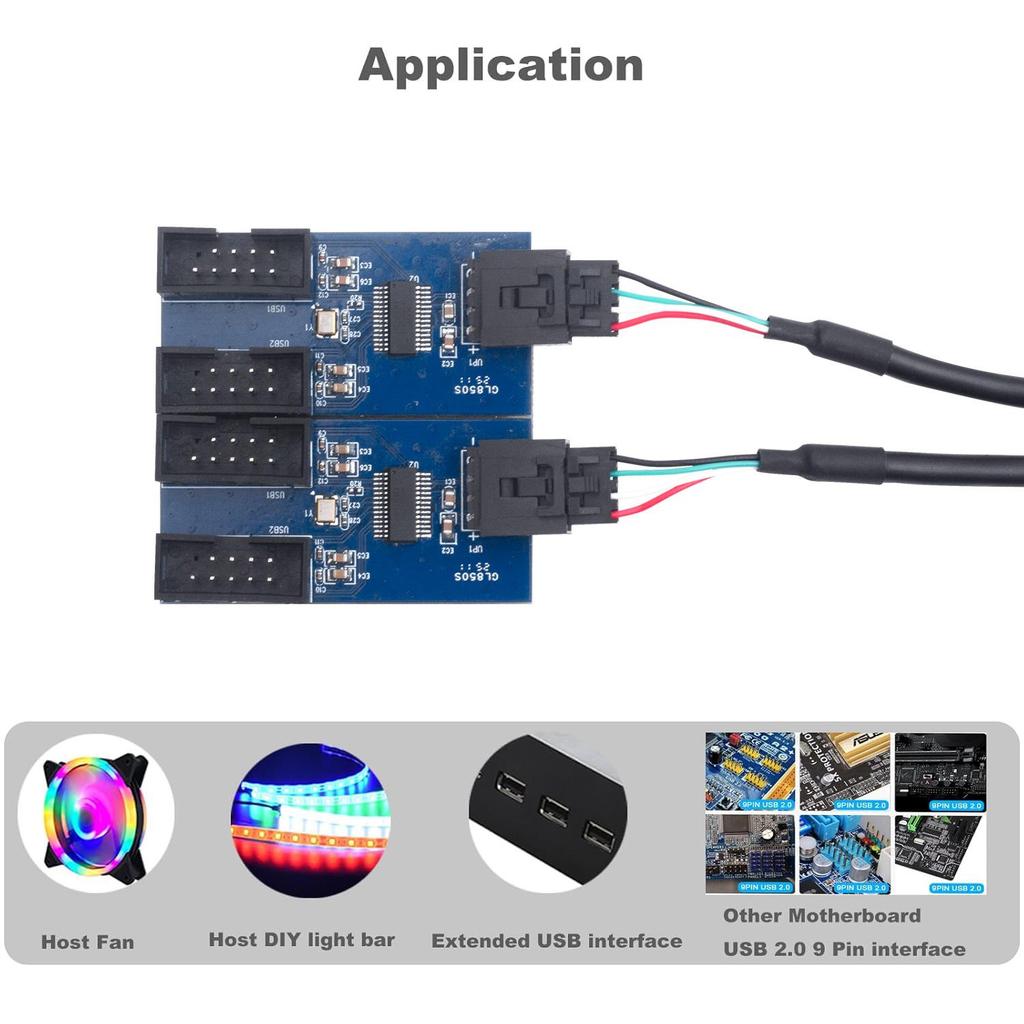 9Pin USB Splitter 1 To 4 - Motherboard USB Expander Adapter (9-Pin Interface)
