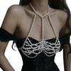 Pearls Body Chain Bra Multilayer Pearls Chest Chains Body Accessories Jewelry for Women Nightclub Raves Body Jewel