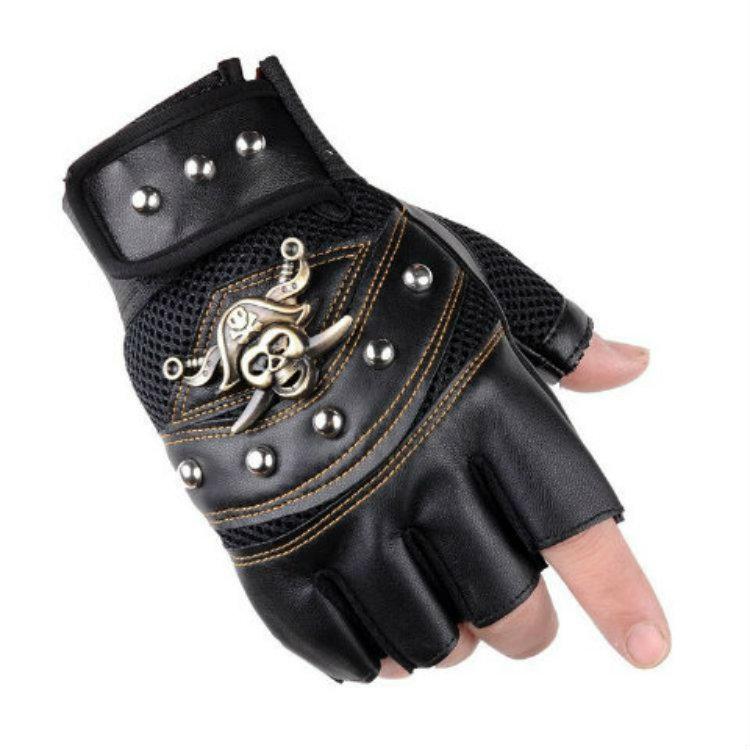Punk Skulls Rivet PU Leather Gloves Men Women Fashion Hip Hop Gym Half Finger Gloves Summer Cycling Motorcycle Accessories