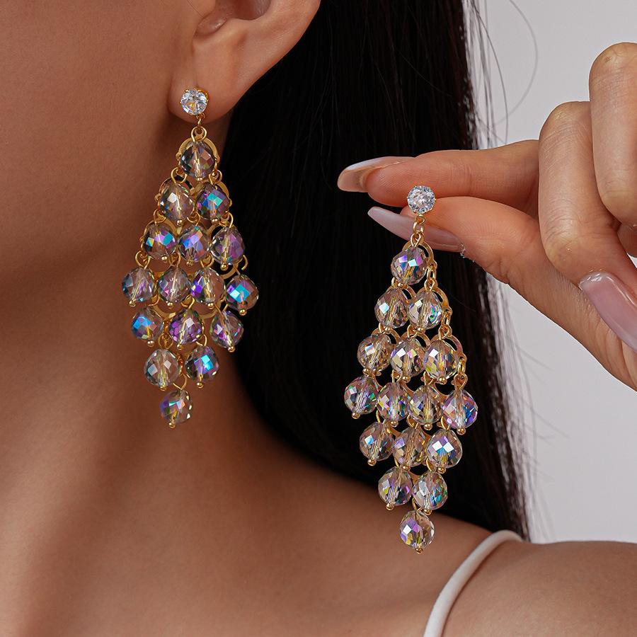 Personality Exaggerated Silver Needle Earrings European American Crystal Rhombus Colored Niche Light‑Luxury High‑End Temperament Decorative Earrings