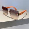 Rimless Square Sunglasses  New Oversized Stylish Gradient Multicolor Eyewear Trendy Women Brand Design Vintage Shades