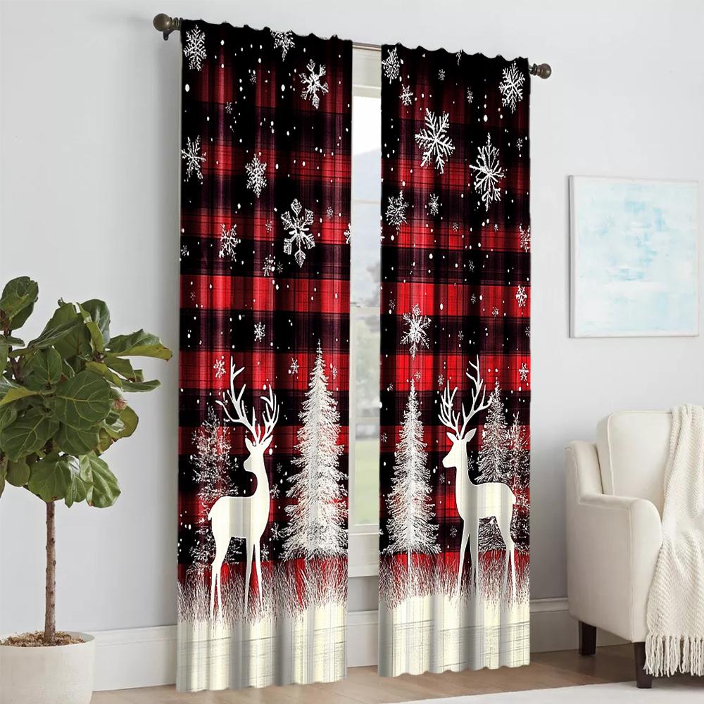 2 Pezzi Tende da Finestra Fiocco di Neve di Natale per Soggiorno Camera da Letto Decorazione Atmosfera Festiva Design Tasca per Bastone Privacy