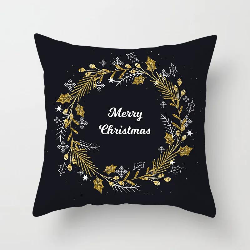 Christmas decoration cushion cover black gold elk print pillowcase sofa ornaments bedroom room home  holiday gift