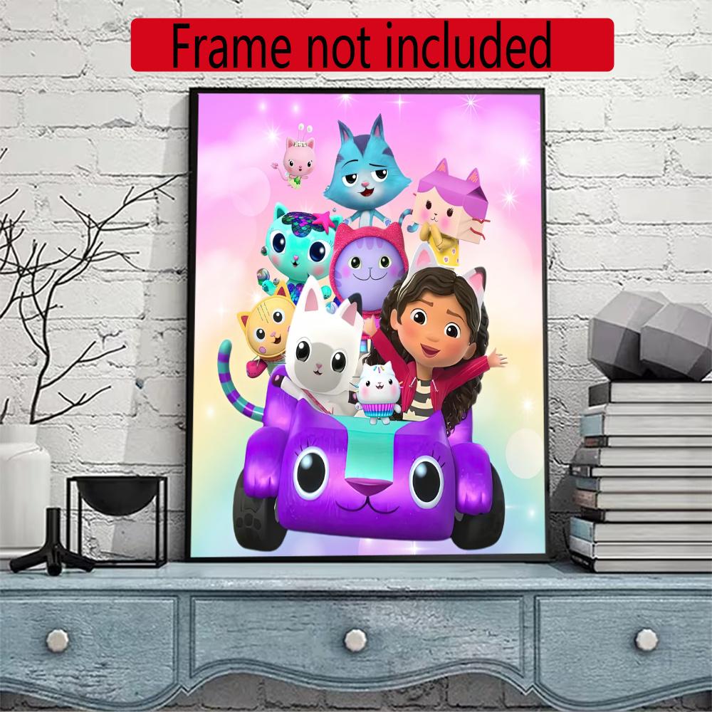 Cartoon Cute Gabbys 5D Round Diamond Painting Kit Diamond Embroidery Painting Rhinestones Mosaic Frameless Handwork Decoration Arts