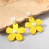 Sweet Lemon Yellow Earrings Niche Design Sense Cute Flower Pearl Female Korean Simple Versatile Geometric Earrings
