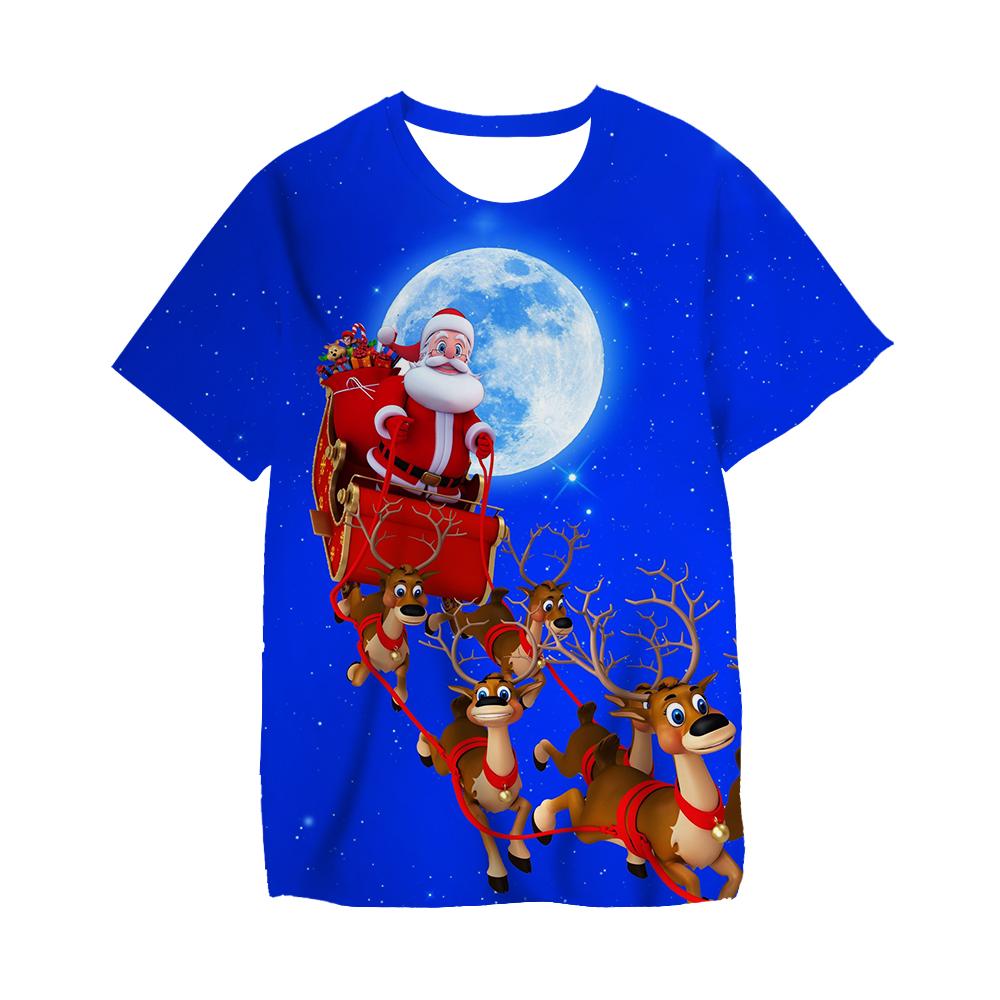 Boys' Merry Christmas Short Sleeve Summer Kids' Cartoon Santa Claus Elk Print T-shirt Casual Tshirt Loose Clothes Children Top