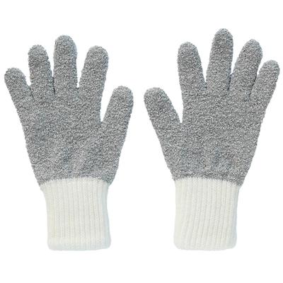 [Kinuyo] 100% Silk Lining Gloves Wool Blend Fluffy Gloves Double-Knit Cold Protection Silver