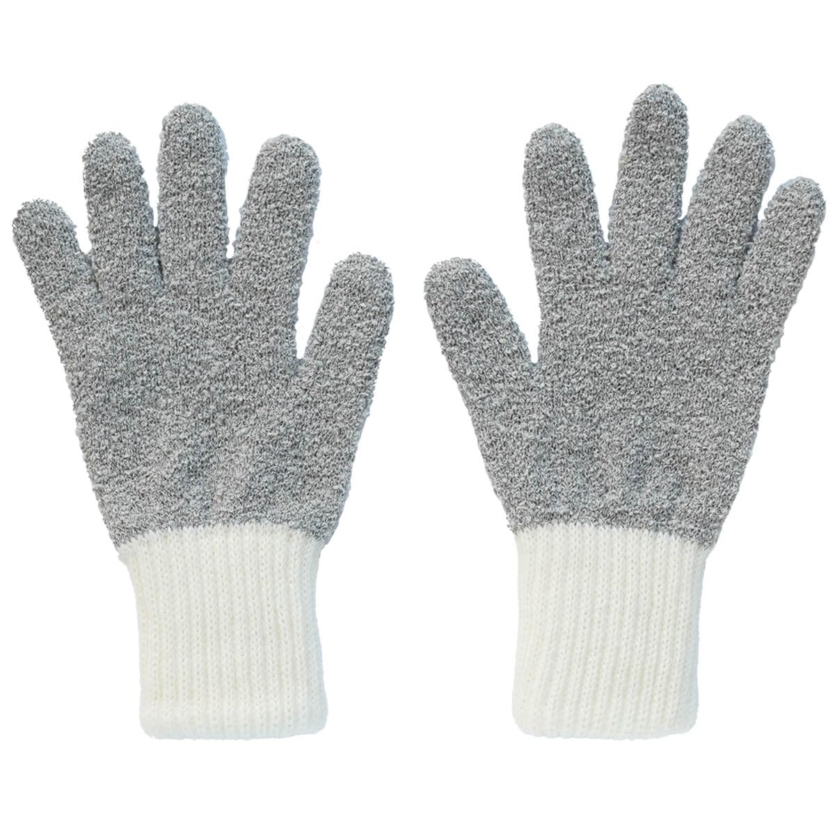 

[Kinuyo] 100% Silk Lining Gloves Wool Blend Fluffy Gloves Double-Knit Cold Protection Silver