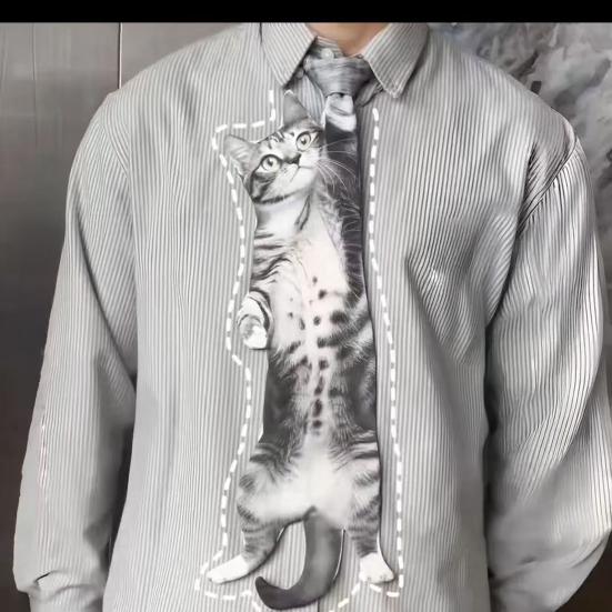 Men Tie Realistic 3D Cat Pattern Smooth Feel Neck Tie Funny Kitten Design Tie Weddings Parties Office Wear