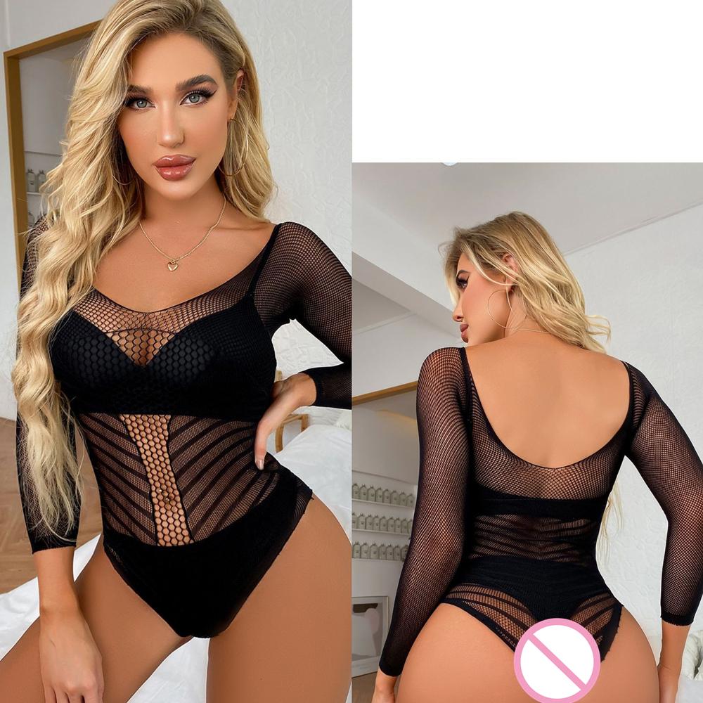 New Sexy Bodycon Lingerie Outfits Women Mesh Transparent Temptation Bodysuit Erotic Fishnet Slim Jumpsuit Costume Nightgown