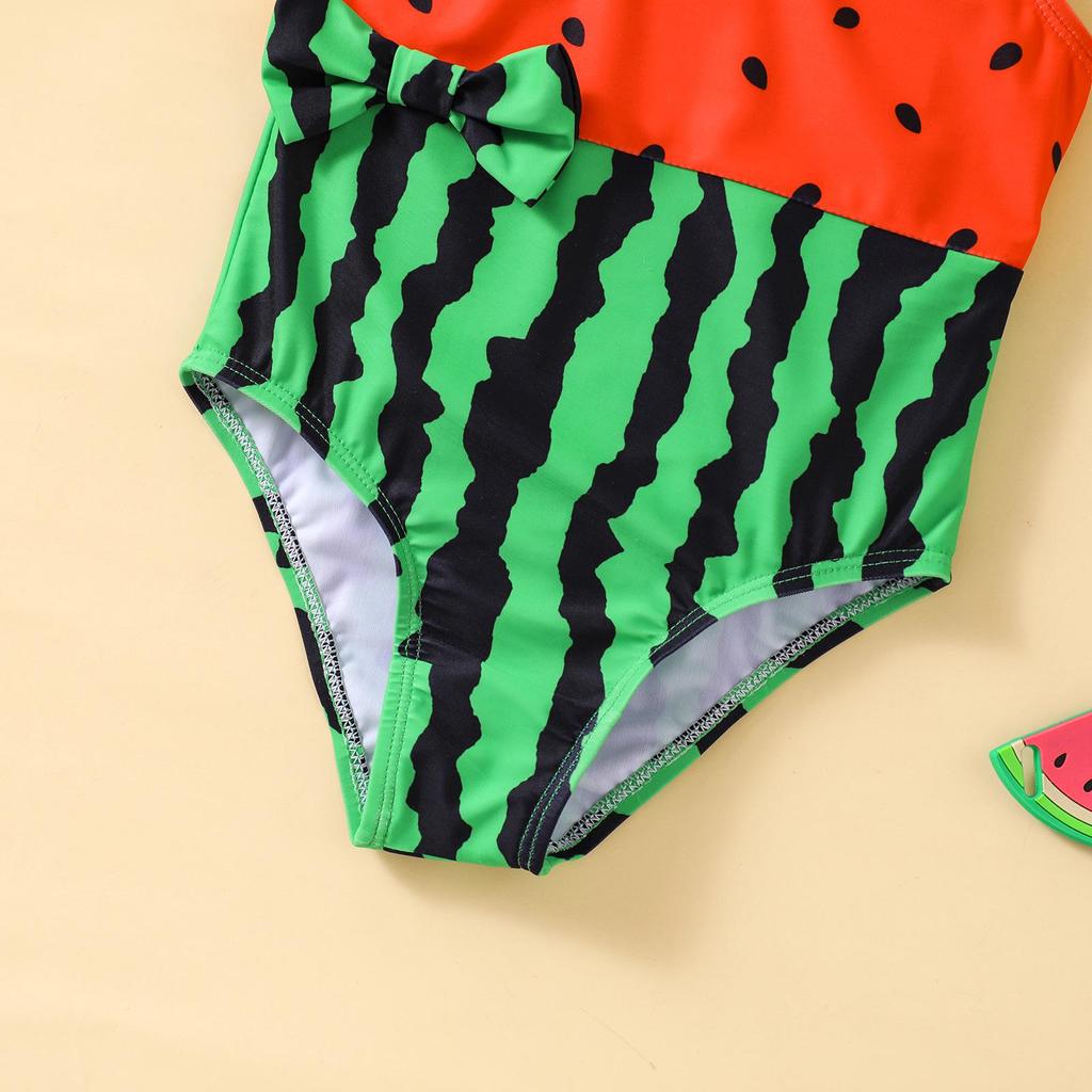 Girls' Watermelon Print One-Shoulder Swimsuit