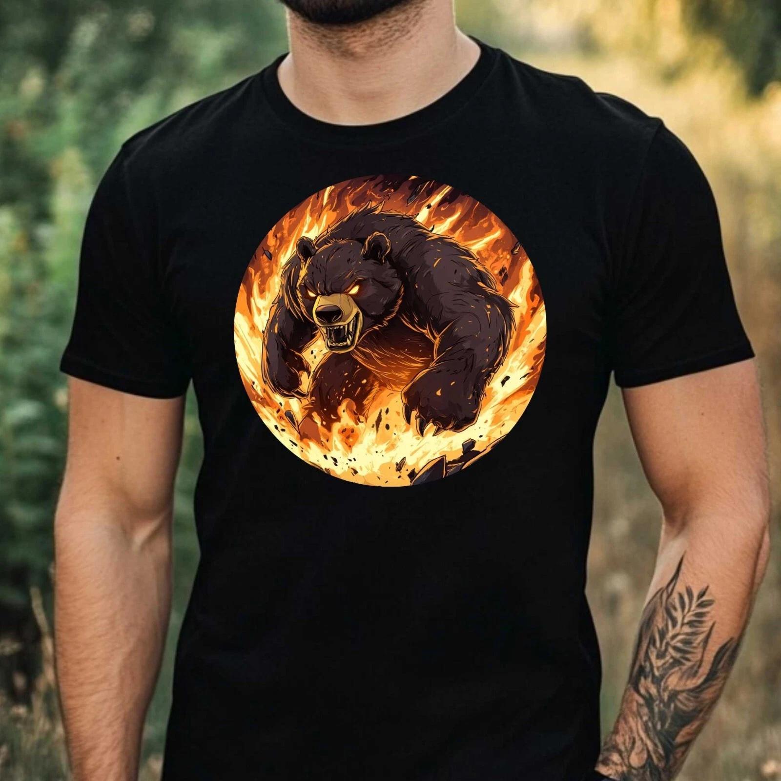 T-Shirt Herren Brennender Bär Motiv Baumwolle Größe XS bis 5XL XXXXL