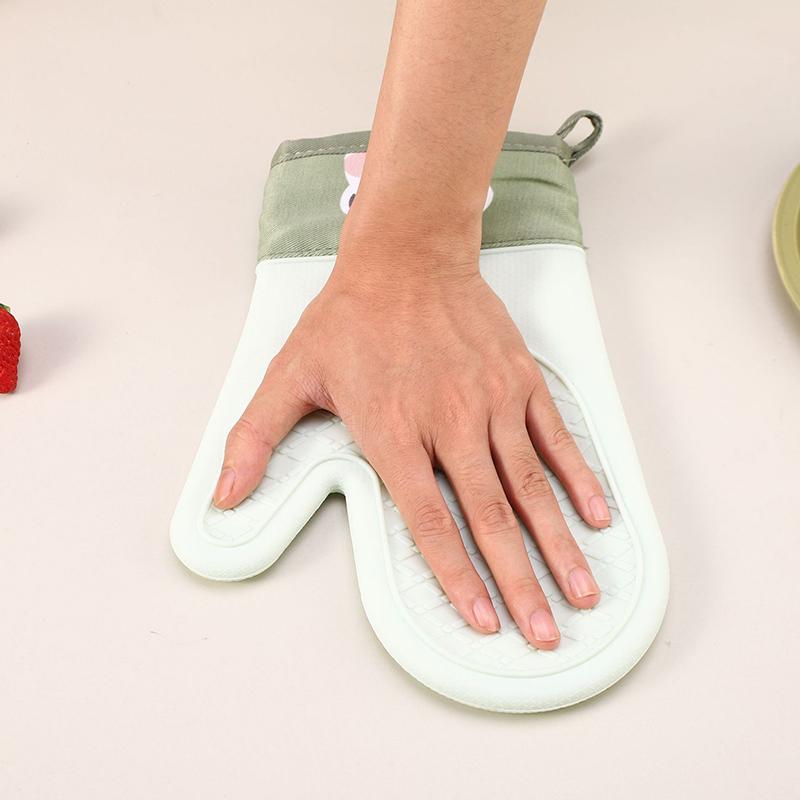 Silicone And Cotton Gloves Twill Double-Layer Microwave Oven Oven Gloves Kitchen Baking Heat Insulation Gloves Oven Mitts