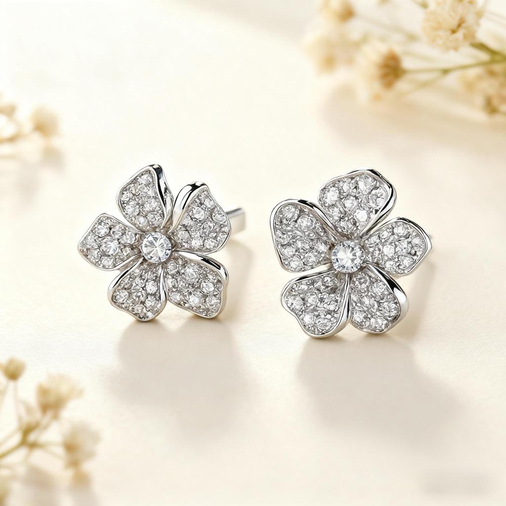 A Pair of Luxurious Geometric Elegant Flower Earrings Designed Specifically for Women, Wedding Engagement Party Jewelry Accessories